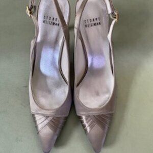 Stuart Weitzman Satin Taupe, Slingback Strap, Pointed Toe Pumps, …